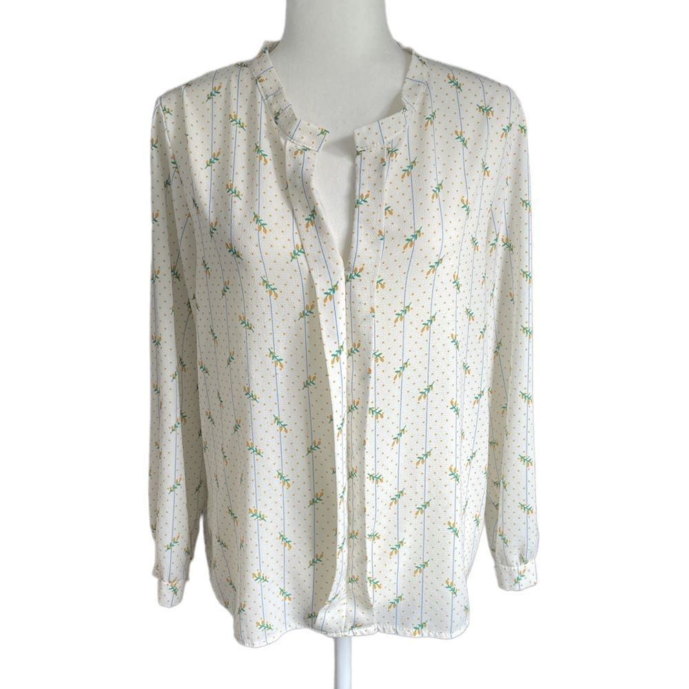 Johanna Paris Floral Blouse Cream Mustard Green Blue